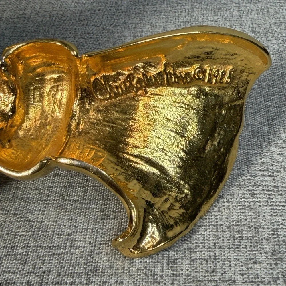 Rare Vintage 1988 Christopher Ross Signed Massive Bow Tassel Gold Belt Buckle